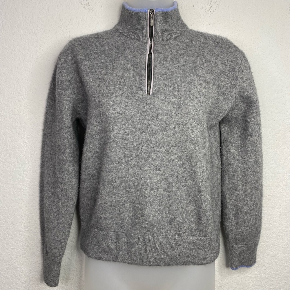 Greyson Sweater Womens M Gray Wool Cashmere Knit 1/4 Zip Preppy Minimalist Golf